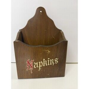 Vintage Hand Made Folk Art Wooden Napkin Holder 1960 South Paris Maine